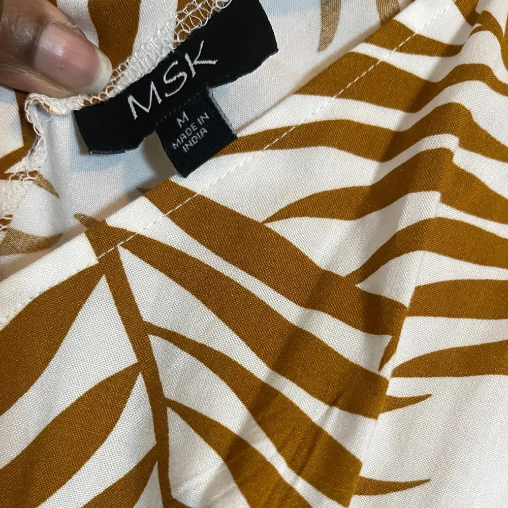 MSK Dress Womens Medium Tan and White Maxi Floral Coastal - Picture 6 of 12